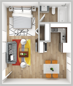 A2 - Studio / One Bath - 338 Sq. Ft.*