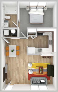 B2-WD - One Bedroom / One Bath - 650 Sq. Ft.*